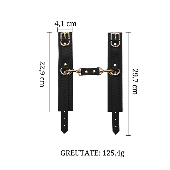 Set Complet de Accesorii BDSM, format din masca, lesa, zgarda din piele ecologica, catuse de maini si picioare, din piele ecologica, culoare negru - LovePlay