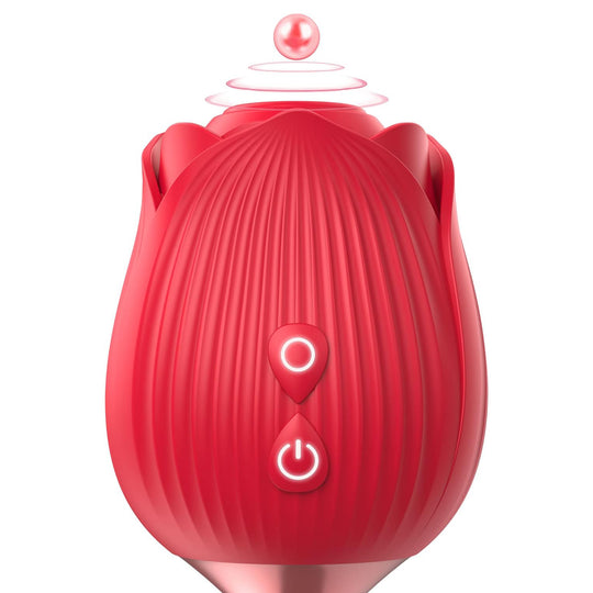 Vibrator LovePlay™ RedRose, cu 10 moduri de vibratie diferite, functie de suctiune, pentru stimularea sanilor si a clitorisului, design discret, rezistent la apa, rosu, reincarcabil prin cablu usb - LovePlay