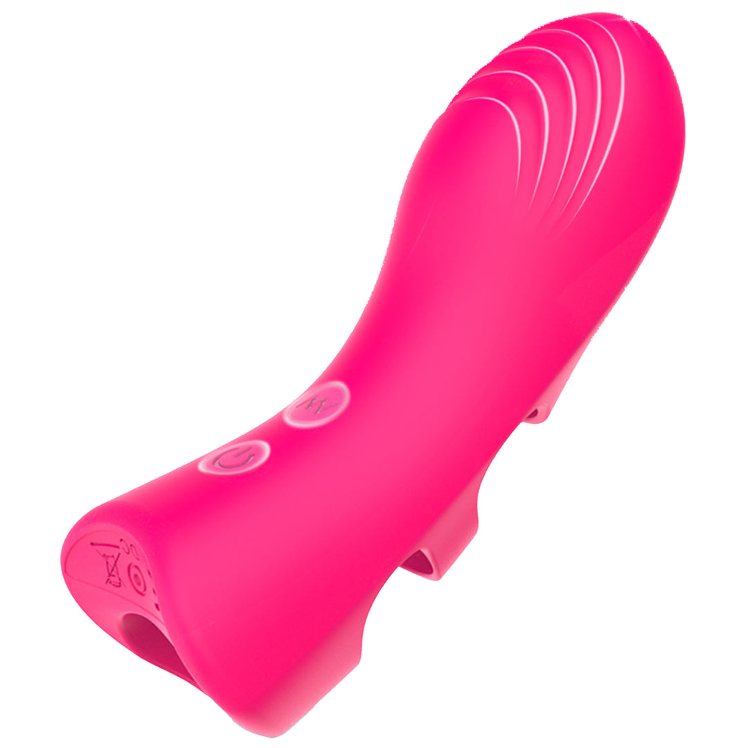 Vibrator LovePlay™ FingerVibe atasabil, cu 10 tipuri de vibratie diferite, rezistent la apa, silentios, incarcare prin USB, stimulare punct G si C, de dimensiuni mici, usor de transportat, din silicon, roz, elastic, 10, 5 x 3, 7 cm - LovePlay