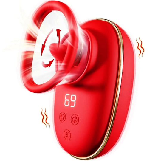 Vibrator LovePlay™ Buzz 3 in 1 cu 9 feluri de vibratie, stimulare orala si suctie, rezistent la apa, din silicon, rosu, reincarcabil magnetic USB, design discret, usor de folosit, 11 x 6 cm, 161 g - LovePlay