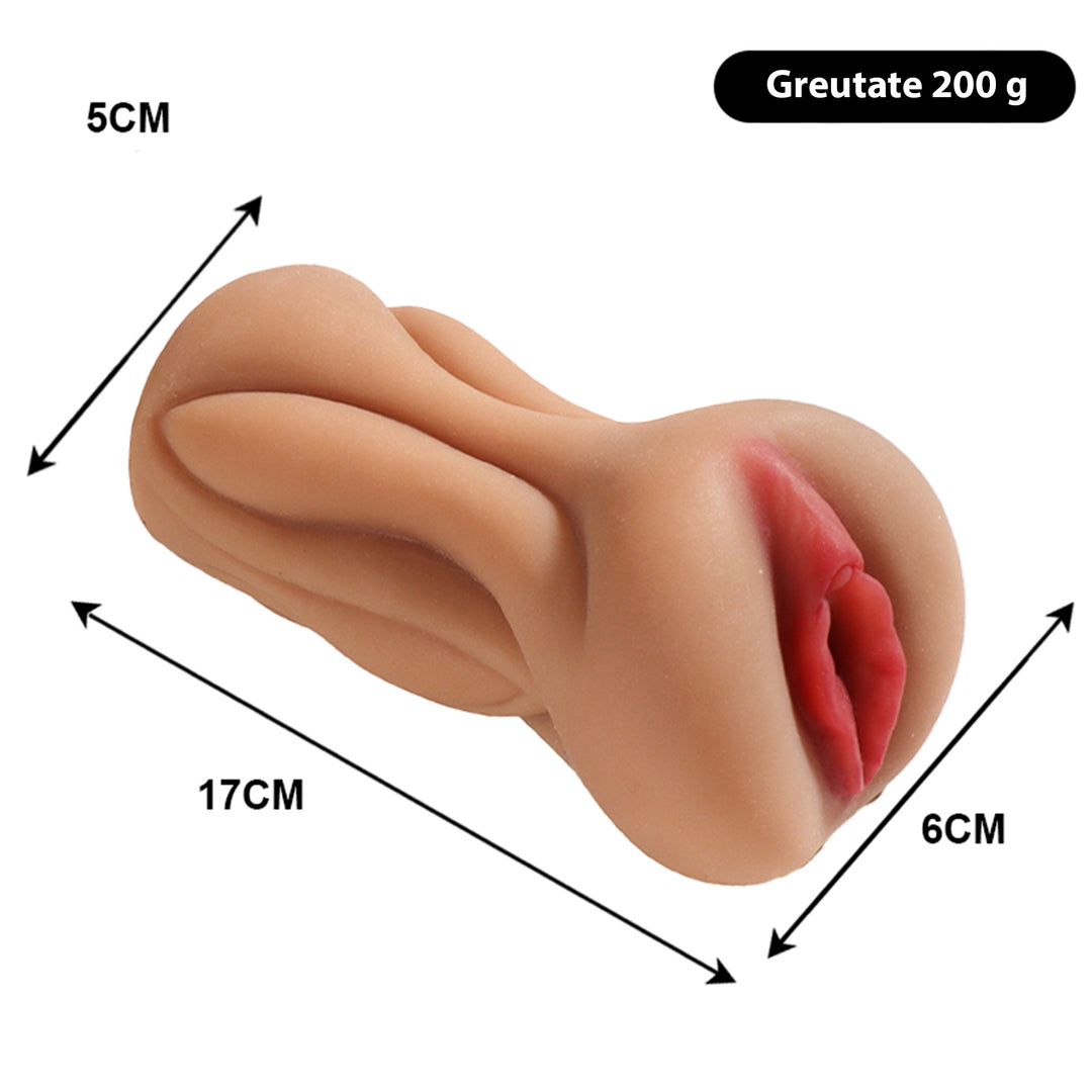 Masturbator LovePlay™ MissHer cu o gaura, canal cu striatii 3D, rezistent la apa, usor de folosit si curatat, model ultra-realist din silicon de inalta calitate, 17 x 6 x 5cm, 200 g - LovePlay