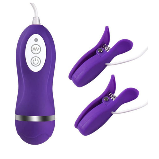 Vibrator LovePlay™ 2 in 1 NippleLove, 10 tipuri diferite de vibratie, cu clips pentru sfarcuri, stimularea clitorisului si a sanilor, silentios, rezistent la apa, control prin telecomanda, din silicon, mov - LovePlay