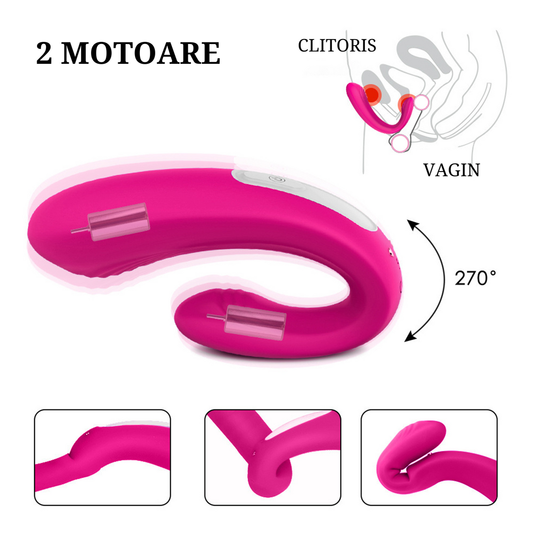 Vibrator dublu LovePlay™ DualPlay, din silicon moale non-toxic, cu 10 moduri diferite, pentru stimulare anala si punct G, cu functie de control la distanta prin telecomanda, roz, lungime inserabila 94 mm - LovePlay