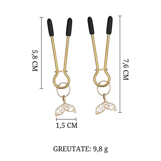 Clesti aurii LovePlay™ Butterfly, pentru sfarcuri, din otel inoxidabil, tip fluture, Accesorii BDSM de Înalt Rafinament pentru Femei - LovePlay