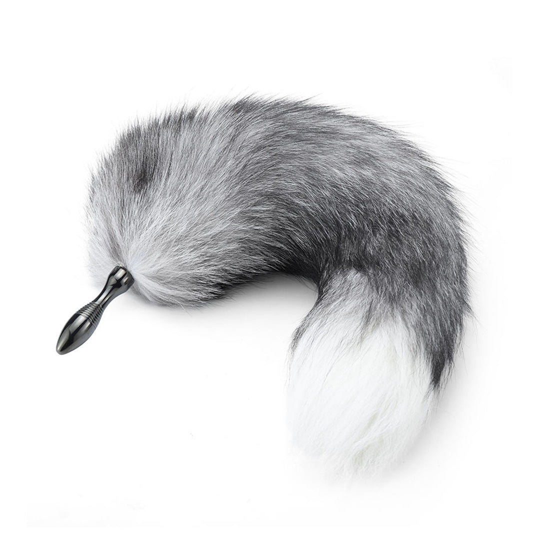 Dop anal LovePlay™ Foxy, din metal, cu accesoriu coada din blana gri, pentru jocuri de rol in cuplu - LovePlay