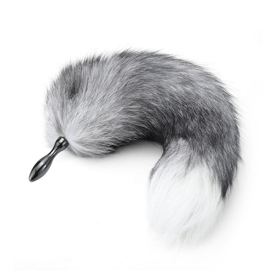 Dop anal LovePlay™ Foxy, din metal, cu accesoriu coada din blana gri, pentru jocuri de rol in cuplu - LovePlay