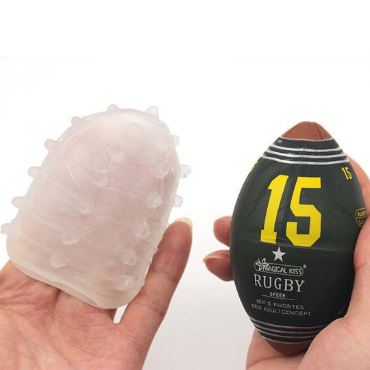 Set Masturbatoare LovePlay™ RugbyEgg, pachet 6 mini mingi rugby diferite, portabile 9 x 5 cm, din silicon, de unica folosinta - LovePlay