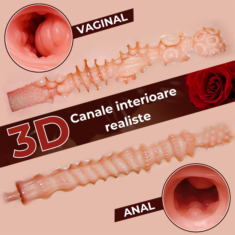 Masturbator doua canale LovePlay™ MissHer, ultra-realist, anal si vaginal, cu striatii 3D, din silicon premium non-toxic, design coapse anatomic, usor de curatat, rezistent la apa, 2.8 kg - LovePlay