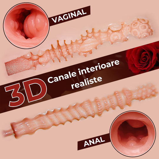 Masturbator doua canale LovePlay™ MissHer plus size, ultra-realist, anal si vaginal, cu striatii 3D, din silicon premium non-toxic, design coapse anatomic, usor de curatat, din silicon elastic si rezistent la apa, 3.6 kg - LovePlay