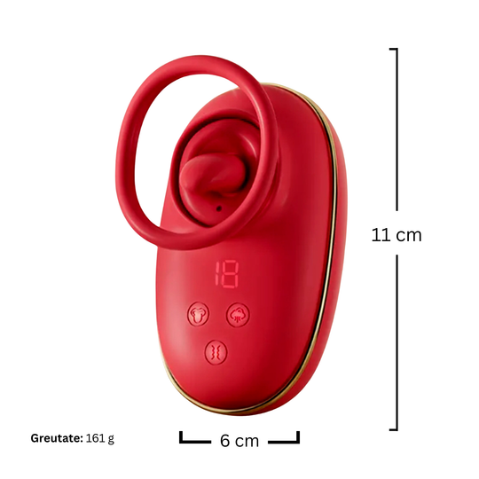 Vibrator Obsessia® Buzz 3 în 1, efect de sucție, stimulare orală, 9 moduri de vibrație, reîncărcabil USB, design discret, roșu, 11 x 6 cm, 161 g