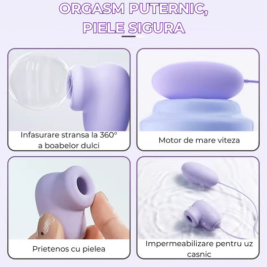 Vibrator LovePlay NippleFun, 3 in 1, efect de suctie, 10 tipuri diferite de vibratie, stimulare vaginala, anala, clitoris si sfarcuri, rezistent la apa, silentios, incarcare USB, usor de transportat si curatat, din silicon, mov - LovePlay