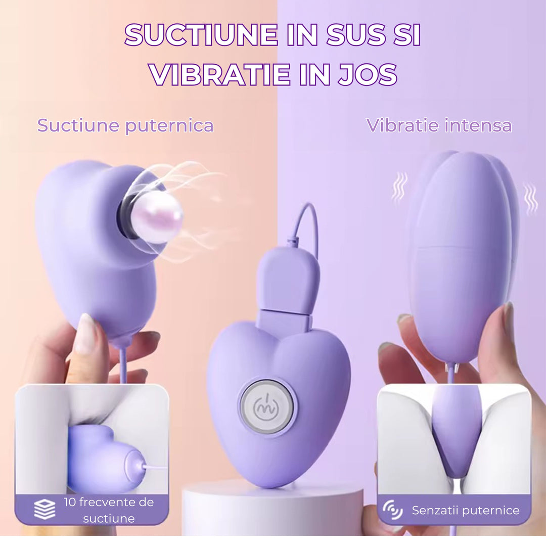 Vibrator LovePlay NippleFun, 3 in 1, efect de suctie, 10 tipuri diferite de vibratie, stimulare vaginala, anala, clitoris si sfarcuri, rezistent la apa, silentios, incarcare USB, usor de transportat si curatat, din silicon, mov - LovePlay
