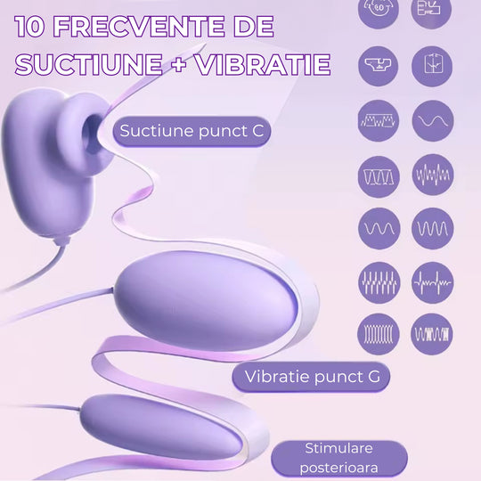 Vibrator LovePlay NippleFun, 3 in 1, efect de suctie, 10 tipuri diferite de vibratie, stimulare vaginala, anala, clitoris si sfarcuri, rezistent la apa, silentios, incarcare USB, usor de transportat si curatat, din silicon, mov - LovePlay