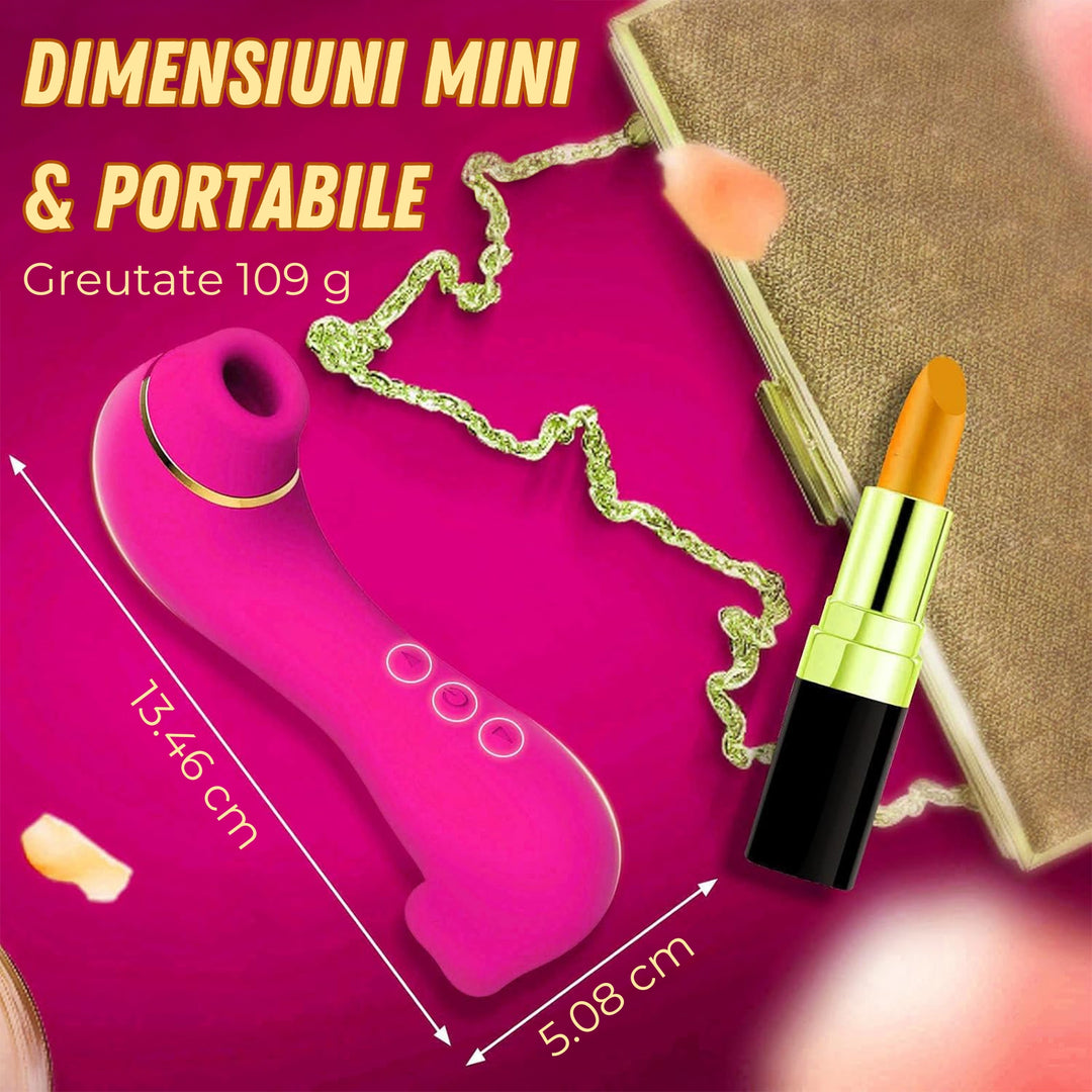 Vibrator 2in1 LovePlay ™ portabil, cu 10 moduri diferite de vibratie, functie de stimulare orala, efect suctie, silentios, din silicon, rezistent la apa, incarcare USB - LovePlay