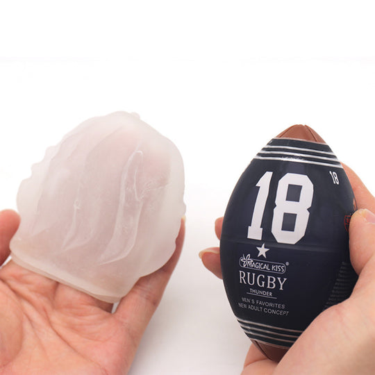 Set Masturbatoare LovePlay™ RugbyEgg, pachet 6 mini mingi rugby diferite, portabile 9 x 5 cm, din silicon, de unica folosinta - LovePlay