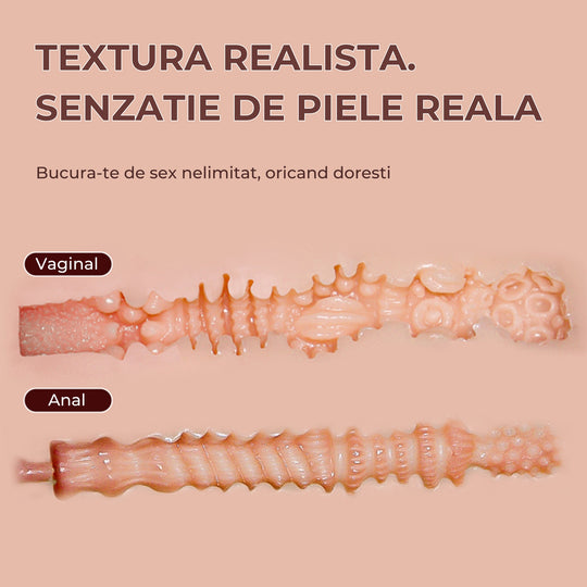 Masturbator doua canale LovePlay™ MissHer plus size, ultra-realist, anal si vaginal, cu striatii 3D, din silicon premium non-toxic, design coapse anatomic, usor de curatat, din silicon elastic si rezistent la apa, 3.6 kg - LovePlay