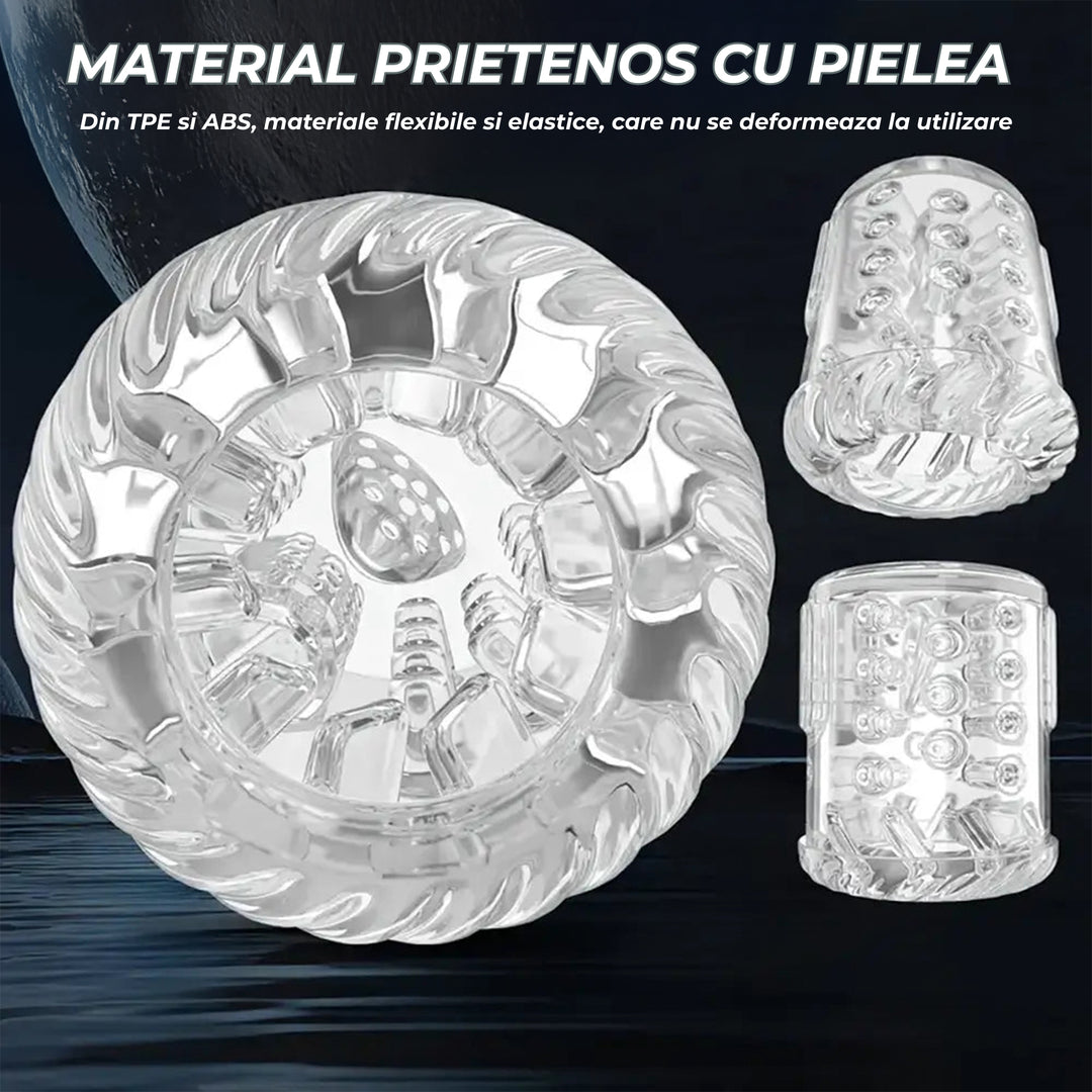 Masturbator automat Obsessia® AquaPulse, 6-in-1, cu 7 moduri de suctiune si de vibratie, 7 moduri de rotatie & miscare inainte-inapoi, tip limba, functie SPA cu apa calda/rece, motor dual puternic, USB, ham utilizare hands-free, jucarii sexuale premium