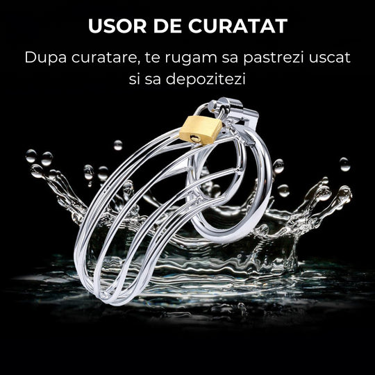 Cusca de castitate moderna din otel inoxidabil pentru control si jocuri BDSM - LovePlay