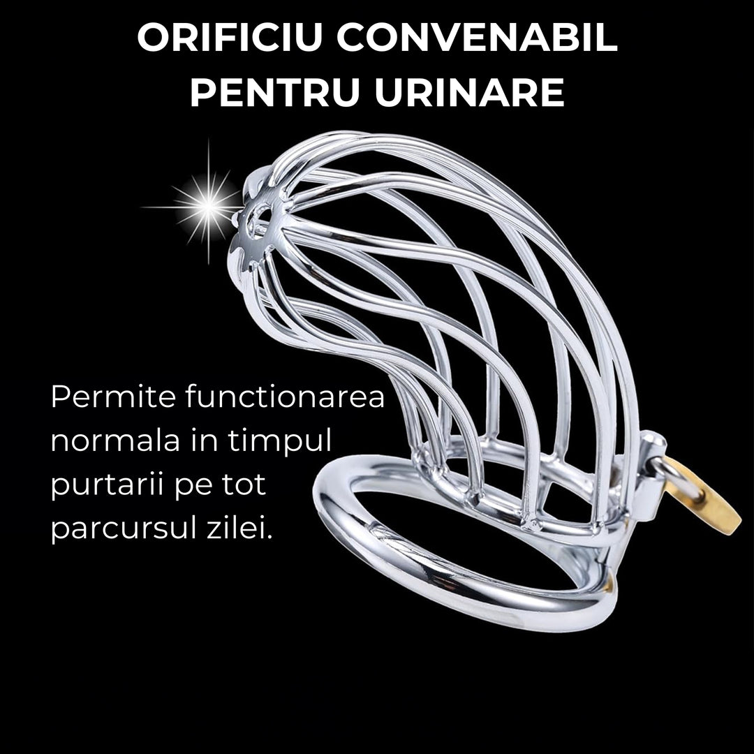 Cusca de castitate moderna din otel inoxidabil pentru control si jocuri BDSM - LovePlay