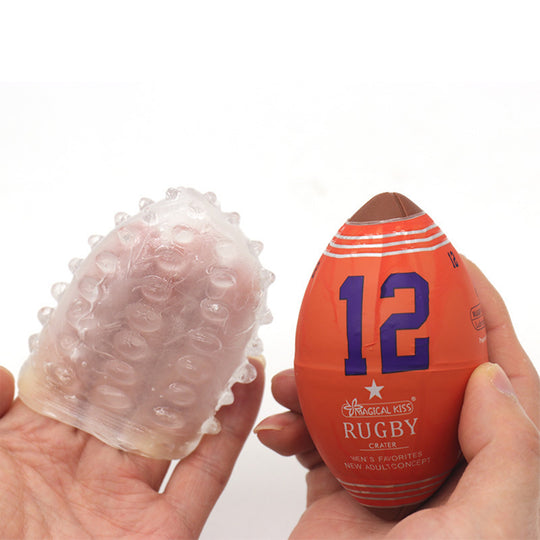 Set Masturbatoare LovePlay™ RugbyEgg, pachet 6 mini mingi rugby diferite, portabile 9 x 5 cm, din silicon, de unica folosinta - LovePlay