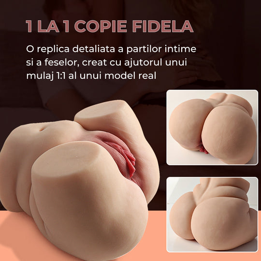 Masturbator doua canale LovePlay™ MissHer plus size, ultra-realist, anal si vaginal, cu striatii 3D, din silicon premium non-toxic, design coapse anatomic, usor de curatat, din silicon elastic si rezistent la apa, 3.6 kg - LovePlay