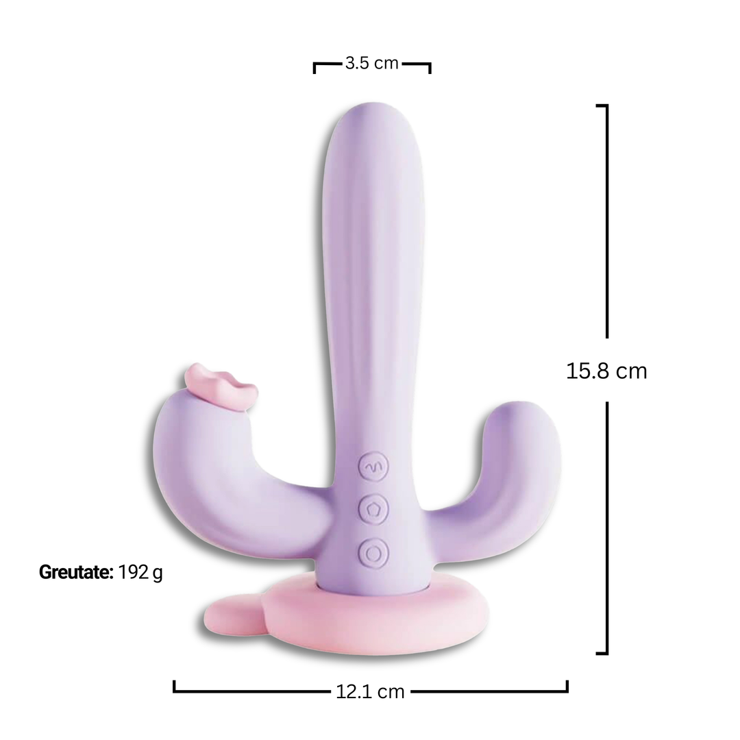 Vibrator Obsessia® Cactus, stimulare triplă punct G, clitoris și anală, 10 moduri de vibrație și sucțiune, silicon premium, silențios, mov