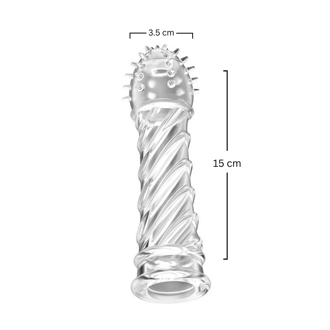Prezervative tip manșon Obsessia® reutilizabile, set de 2, cu striații și efect de mărire, silicon premium, transparent, 100 g