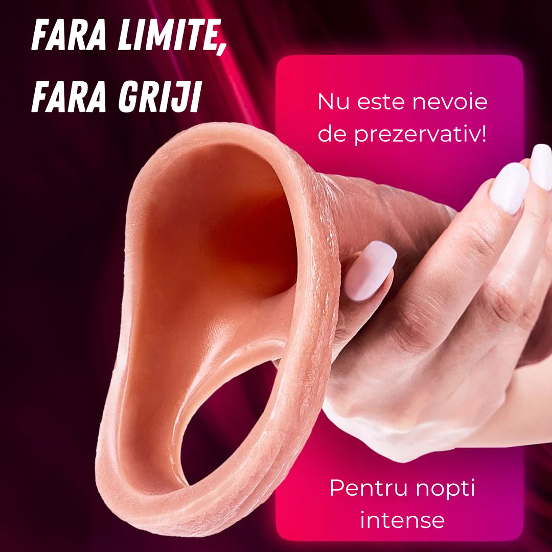 Manson penis LovePlay™ LongFriend cu vene proeminente, din silicon non-toxic, rezistent la apa, atasabil, lungime inserabila de 18 cm, diametru interior 4.5 cm - LovePlay