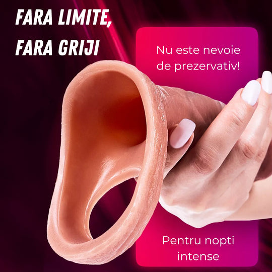 Manson penis LovePlay™ LongFriend cu vene proeminente, din silicon non-toxic, rezistent la apa, atasabil, lungime inserabila de 18 cm, diametru interior 4.5 cm - LovePlay