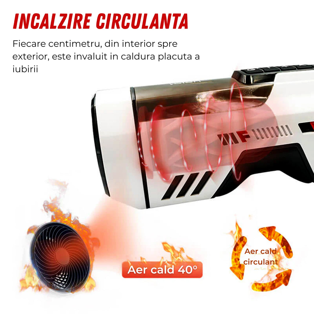 Masturbator Automat LovePlay™ FuturePro, 10 Viteze, 10 Moduri de Suctiune, Incalzire 360° cu Aer Cald 40°C, Piston Dual cu Volante, Miscare Telescopica Reglabila 2–12 cm, Silicon Premium, Alb - LovePlay