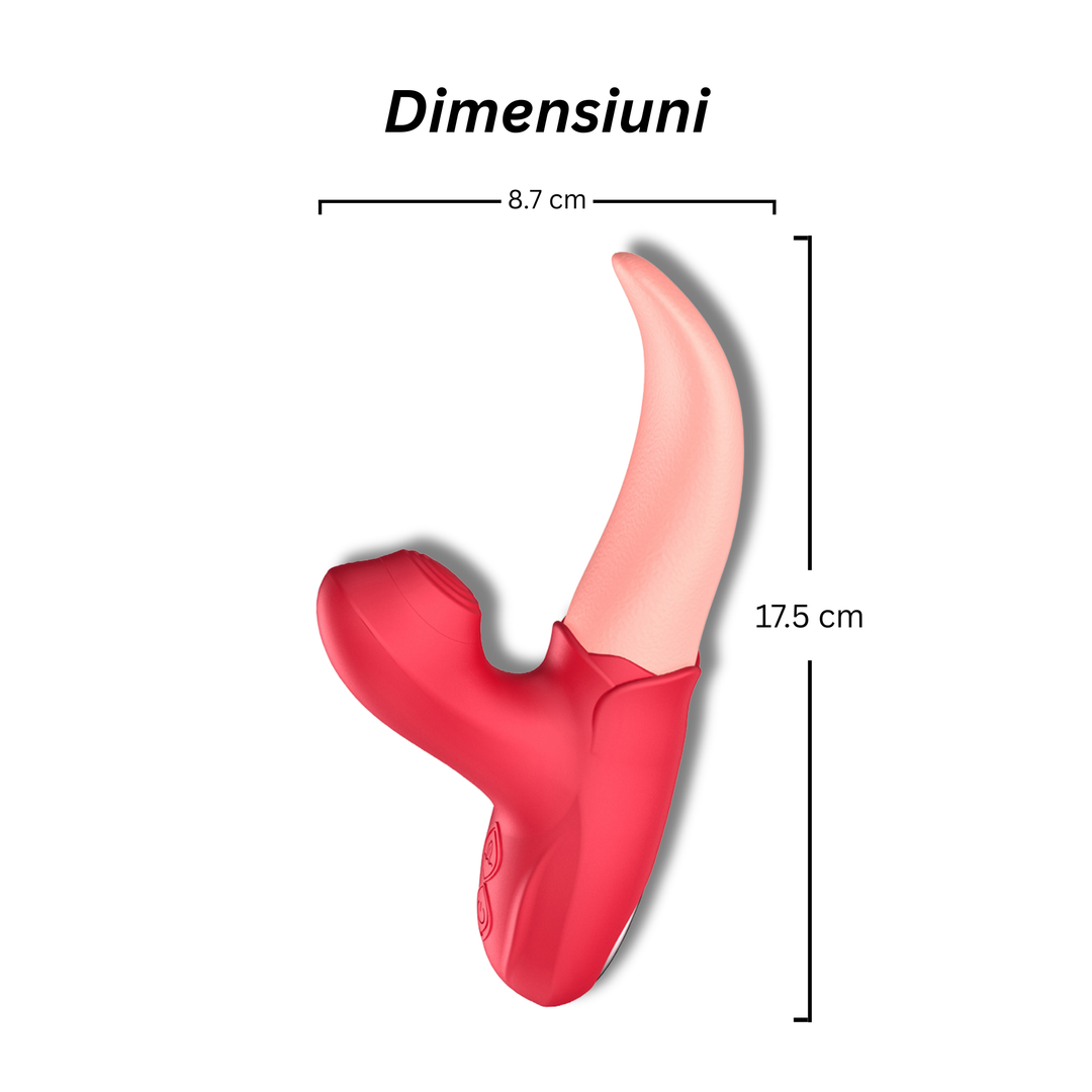 Vibrator Obsessia® LickMe, stimulare dublă clitoridiană și punct G, 10 moduri de vibrație, efect de stimulare tip limbă, silicon premium, rezistent la apă, roșu