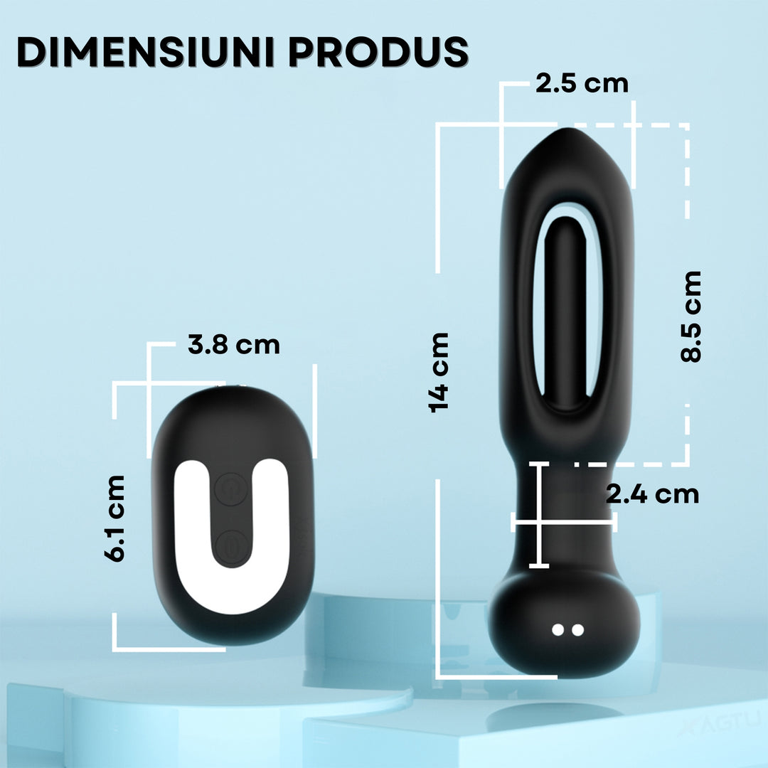 Vibrator LovePlay™ Anal Butt Plug, cu 9 moduri diferite de tapping, silentios, incarcare USB, design discret, din silicon, 14x2.5x8.5 cm - LovePlay