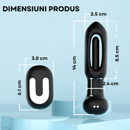 Vibrator LovePlay™ Anal Butt Plug, cu 9 moduri diferite de tapping, silentios, incarcare USB, design discret, din silicon, 14x2.5x8.5 cm - LovePlay