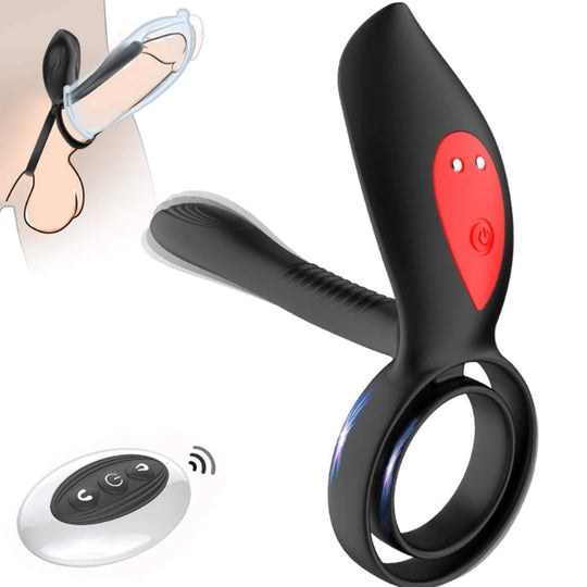 Inel pentru penis Obsessia® DuoPulse cu 10 moduri vibrație, stimulare dublă, telecomandă, negru