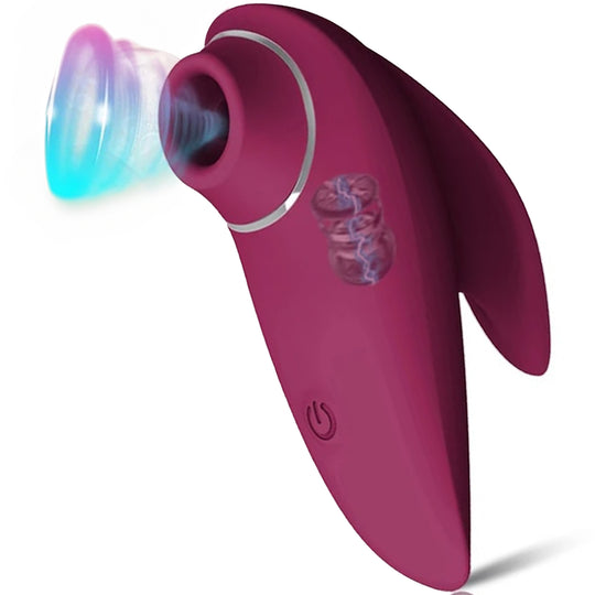 Vibrator 2 in 1 din silicon LovePlay™ Dual Pleasure, pentru femei, rezistent la apa, discret si usor de curatat, pentru stimularea clitoridiana si a sanilor, cu functie de suctiune, mov - LovePlay