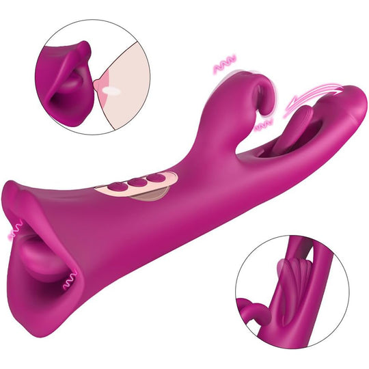 Vibrator LovePlay™ TripleJoy 3in1 cu 9 feluri diferite de vibratie, suctie si stimulare clitoridiană, efect de stimulare orala, incarcare magnetica USB, rezistent la apa, silentios, usor de curatat, 25 x 6 cm, 249 g - LovePlay