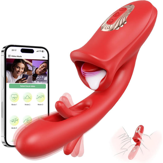 Vibrator inteligent LovePlay™ LickMe, cu limba flexibila si dildo, 9 moduri de lins, vibratie si pulsatie, control prin aplicatie, silicon lichid, rezistent la apa, pentru stimulare clitoridiana, anala si a sfarcurilor - LovePlay