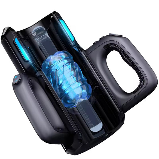 Masturbator Automat LovePlay™ ThrustPro, cu 700 miscari/minut, 10 moduri de suctiune si incalzire 360°, cu sunete interactive, manere si mansoane duble, incarcare USB - LovePlay