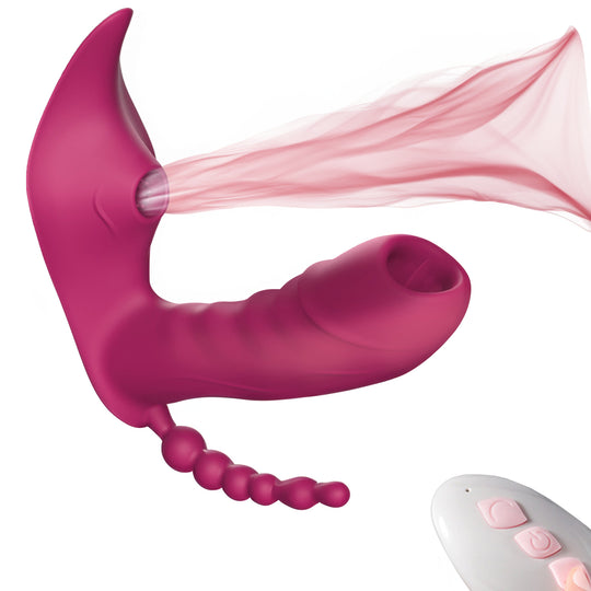 Vibrator LovePlay™ WarmTouch 3in1, 10 moduri de vibratie diferite, stimulare tripla: anala, vaginala si clitoridiana, control de la distanta prin telecomanda wireless, rezistent la apa, din silicon, mov, silentios, lungime inserabila 9.7 cm - LovePlay