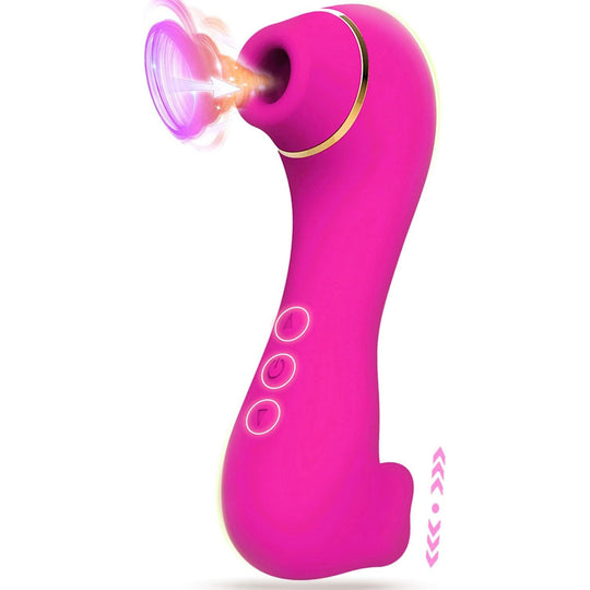 Vibrator 2in1 LovePlay ™ portabil, cu 10 moduri diferite de vibratie, functie de stimulare orala, efect suctie, silentios, din silicon, rezistent la apa, incarcare USB - LovePlay