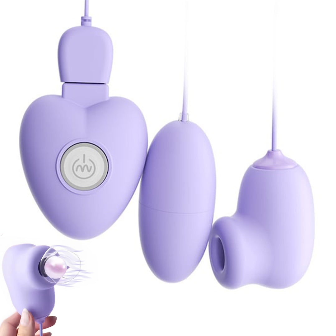 Vibrator LovePlay NippleFun, 3 in 1, efect de suctie, 10 tipuri diferite de vibratie, stimulare vaginala, anala, clitoris si sfarcuri, rezistent la apa, silentios, incarcare USB, usor de transportat si curatat, din silicon, mov - LovePlay