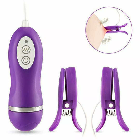 Vibrator LovePlay™ 2 in 1 NippleLove, 10 tipuri diferite de vibratie, cu clips pentru sfarcuri, stimularea clitorisului si a sanilor, silentios, rezistent la apa, control prin telecomanda, din silicon, mov - LovePlay
