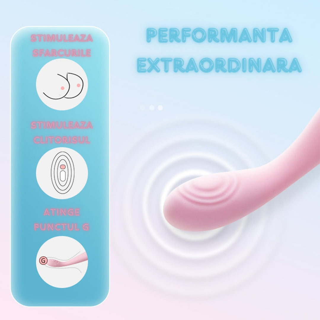 Vibrator LovePlay™ PleasurePen, multifunctional, cu 7 tipuri de vibratie, stimulare punct G, silentios, rezistent la apa, incarcare prin USB, design discret, usor de transportat si curatat, din silicon, roz, 18, 5 x 8, 5 cm, 87 g - LovePlay
