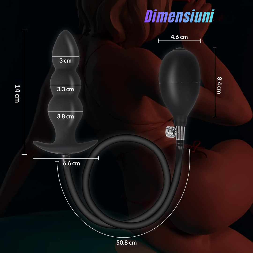 Dop anal gonflabil Obsessia® AirPlug, control manual al dimensiunii, design ergonomic, bază de siguranță, negru