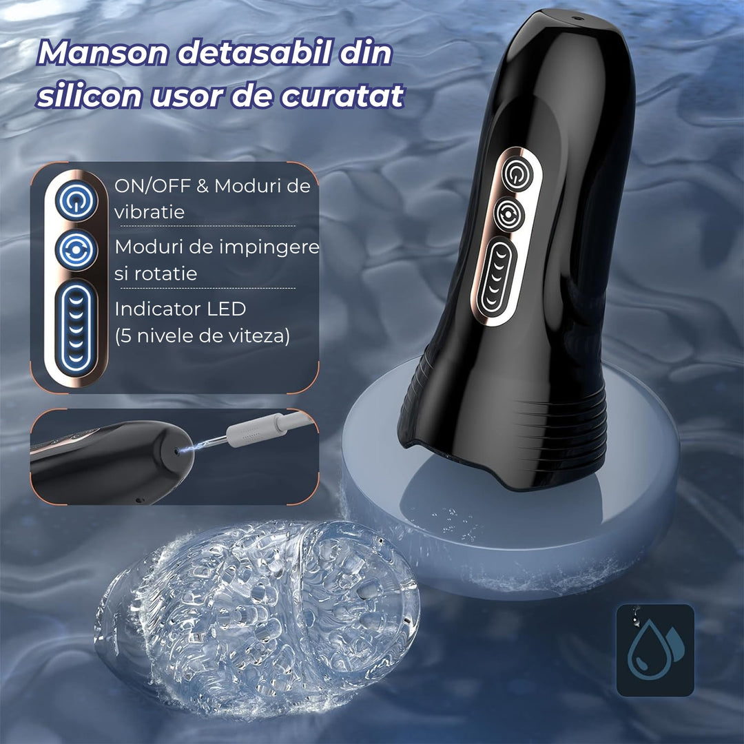 Masturbator automat Obsessia® RotateX, 10 moduri de vibratii si 5 nivele de rotatie, efect ultra-realist, senzatie intensa cu functie de orgasm, jucarii sexuale cu control prin aplicatie, rezistent la apa