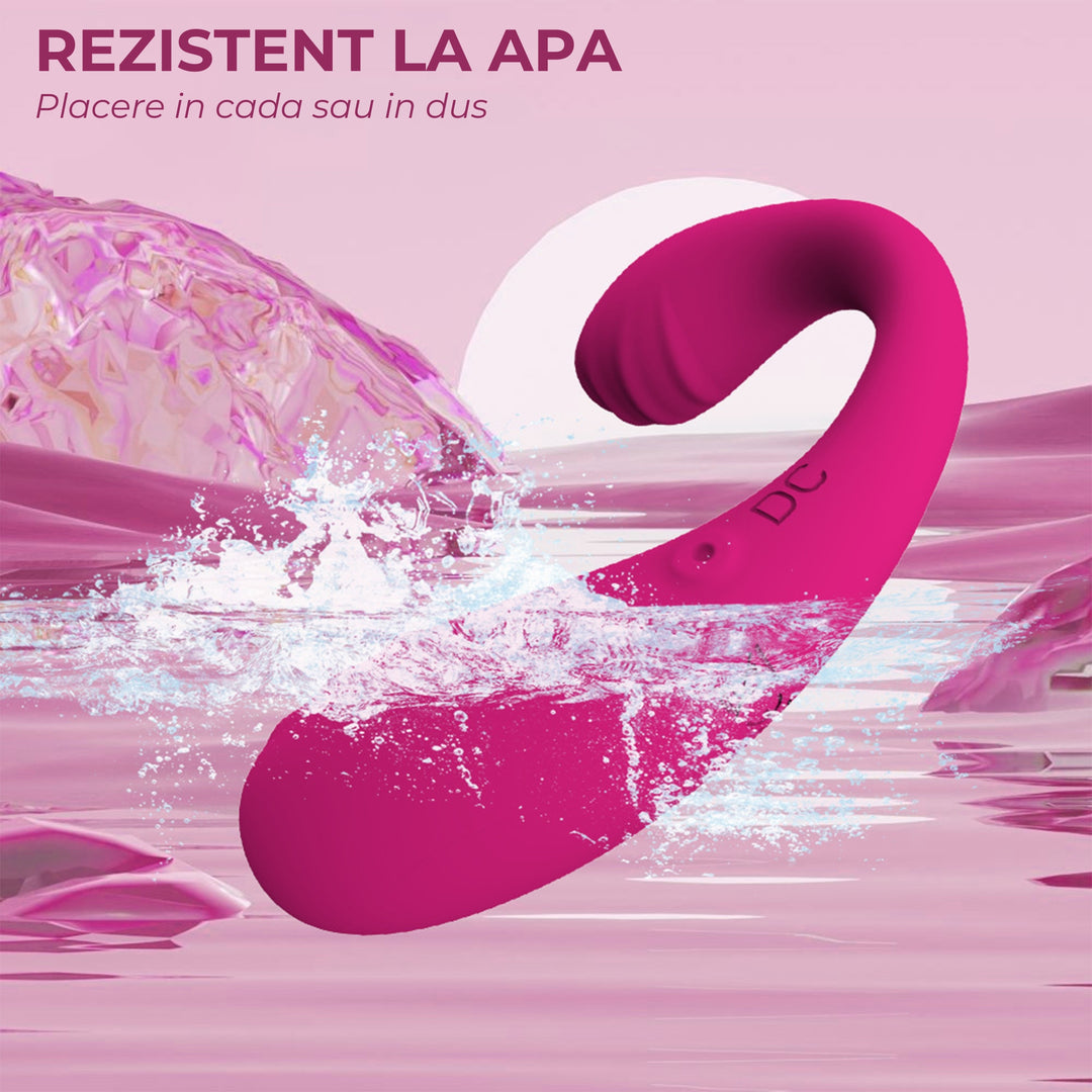 Vibrator 2in1 LovePlay™ Delfy, cu 9 tipuri diferite de vibratie, cu striatii, pentru stimulare vaginala si clitoridiana, rezistent la apa, control de la distanta prin aplicatie, incarcare USB, 9.2 x 1.8 cm - LovePlay