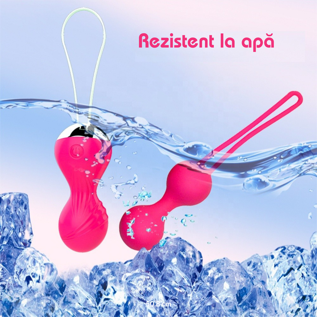 Bile vaginale Obsessia® LoveBalls, pentru exerciții Kegel, 3 niveluri progresive, bilă vibrantă cu 10 moduri, silicon medical, roz