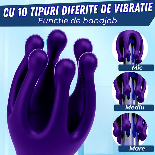 Masturbator oral LovePlay™ OctiHer, cu 10 tipuri diferite de vibratie, functie de handjob, rezistent la apa, din silicon premium, incarcare USB - LovePlay