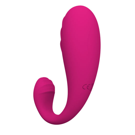 Vibrator 2in1 LovePlay™ Delfy, cu 9 tipuri diferite de vibratie, cu striatii, pentru stimulare vaginala si clitoridiana, rezistent la apa, control de la distanta prin aplicatie, incarcare USB, 9.2 x 1.8 cm - LovePlay