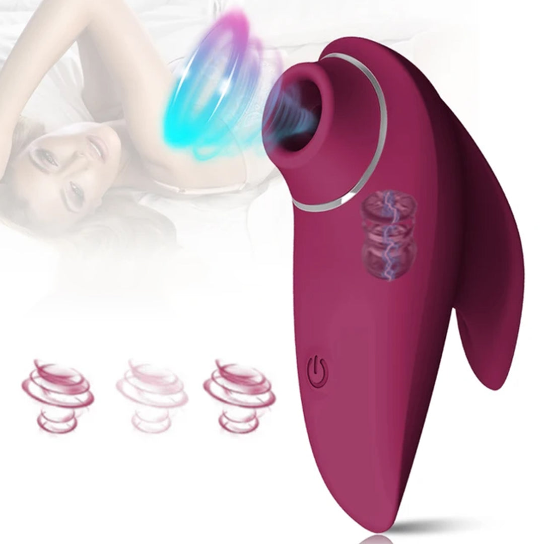 Vibrator 2 in 1 din silicon LovePlay™ Dual Pleasure, pentru femei, rezistent la apa, discret si usor de curatat, pentru stimularea clitoridiana si a sanilor, cu functie de suctiune, mov - LovePlay